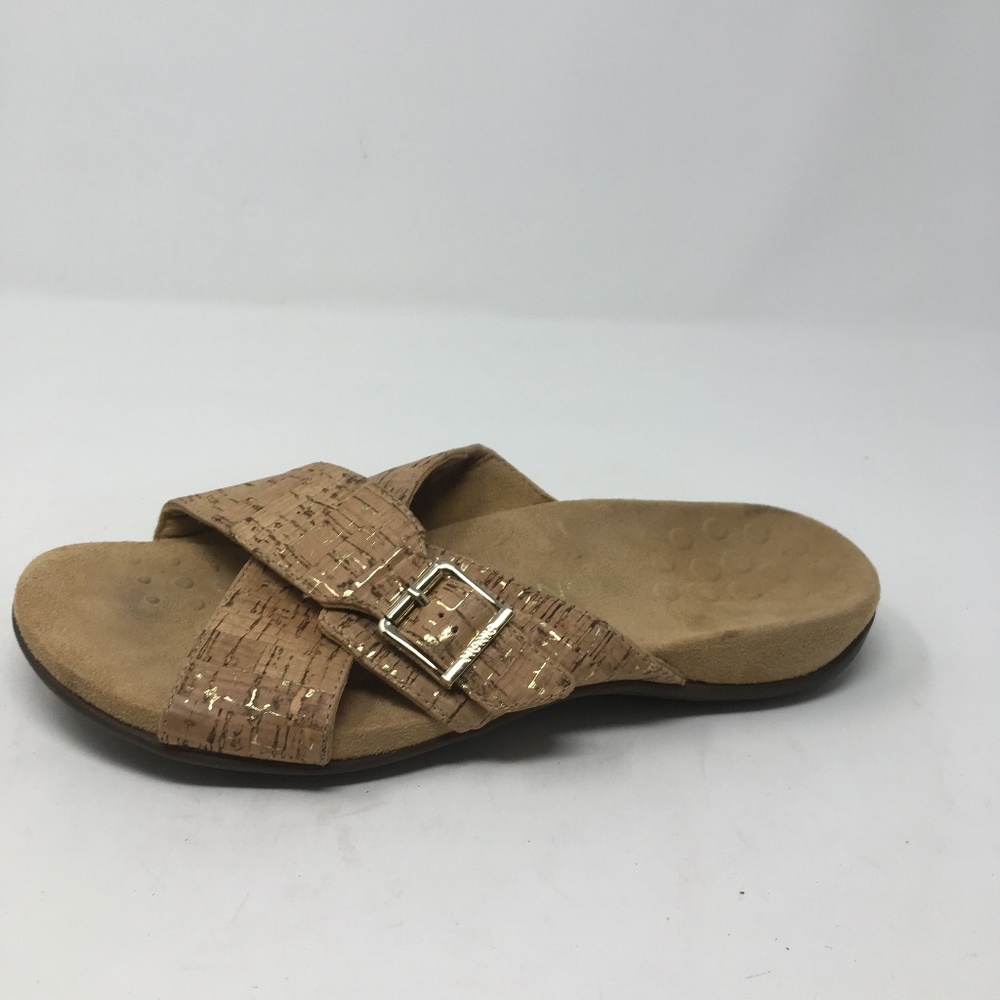 VIONIC BROWN GOLD CROSS STRAP SANDALS 10